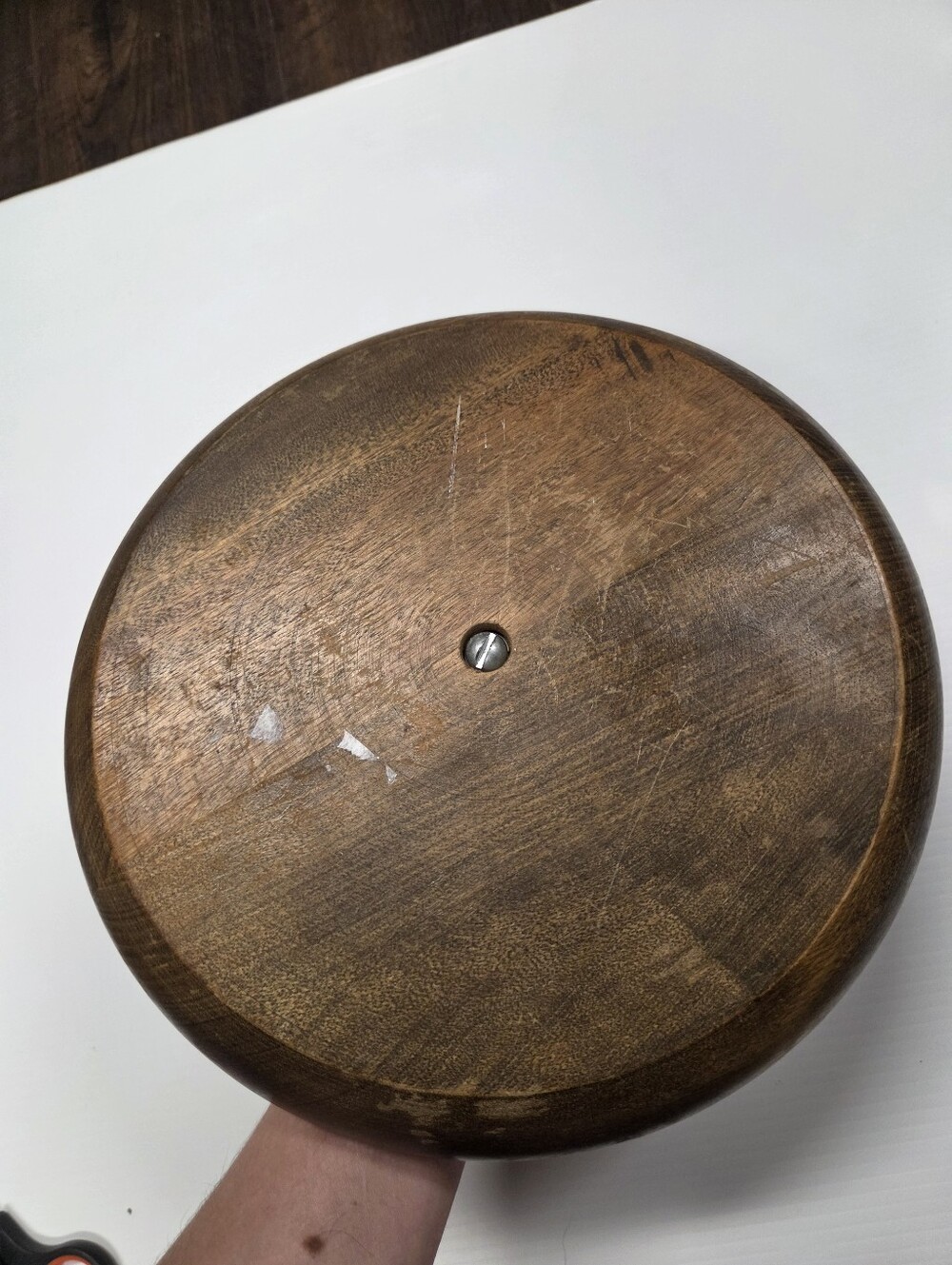Vintage Mid-Century Modern Wood Nut Bowl with Attached Metal Nutcracker - Picture 5 of 7